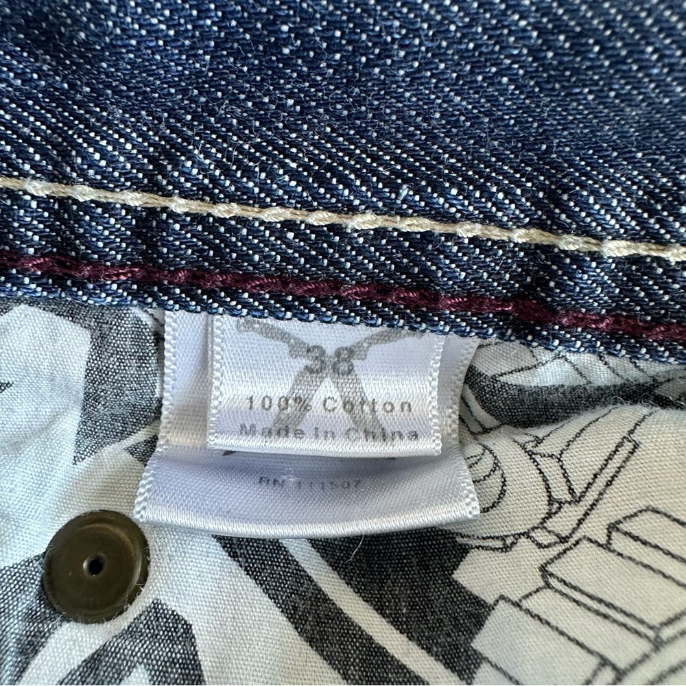 Artful Dodger Denim Shorts Jorts Mens 38 Blue Skull Embroidered Baggy Loose Y2K - Picture 11 of 13